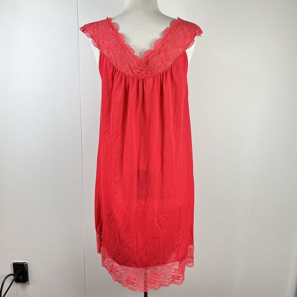 Vintage Aristocraft‎ Red Sleeveless Lace Trim Nightgown Lingerie Womens Medium - Picture 6 of 7